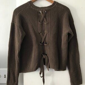 Lucky Brand Women's Tie In Back Chunky Knit Cropped Sweater Brown Size Small